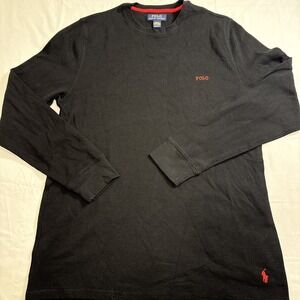 SHIRT POLO RALPH LAUREN MENS XL BLACK /RED LOGO Sleep Waffle Knit Crewneck